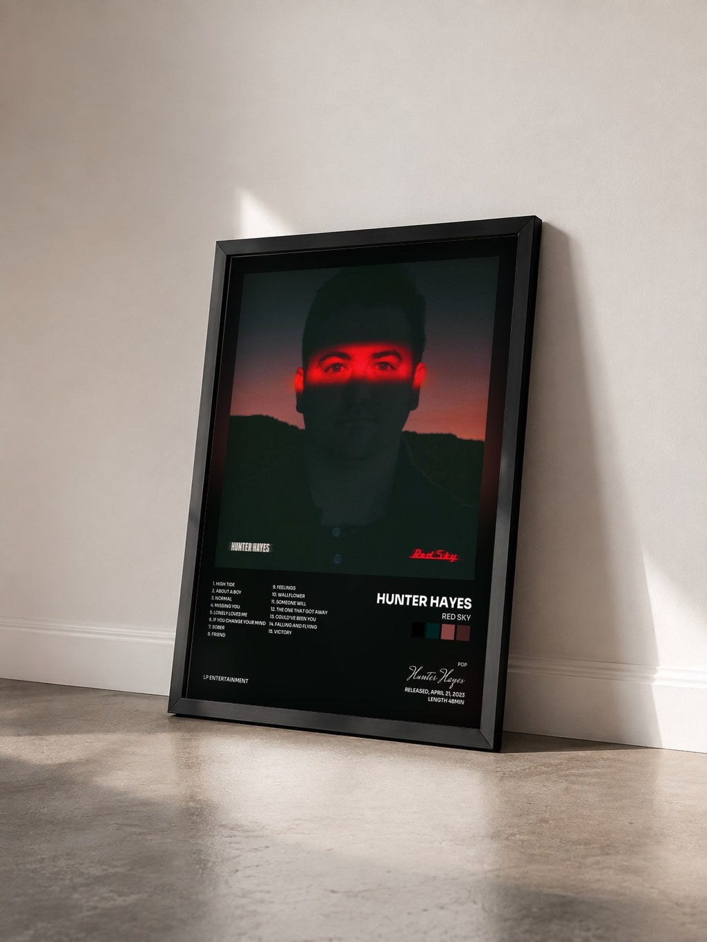 #noir Tableau de l'album Red Sky de Hunter Hayes vu de trois quarts, cadre noir