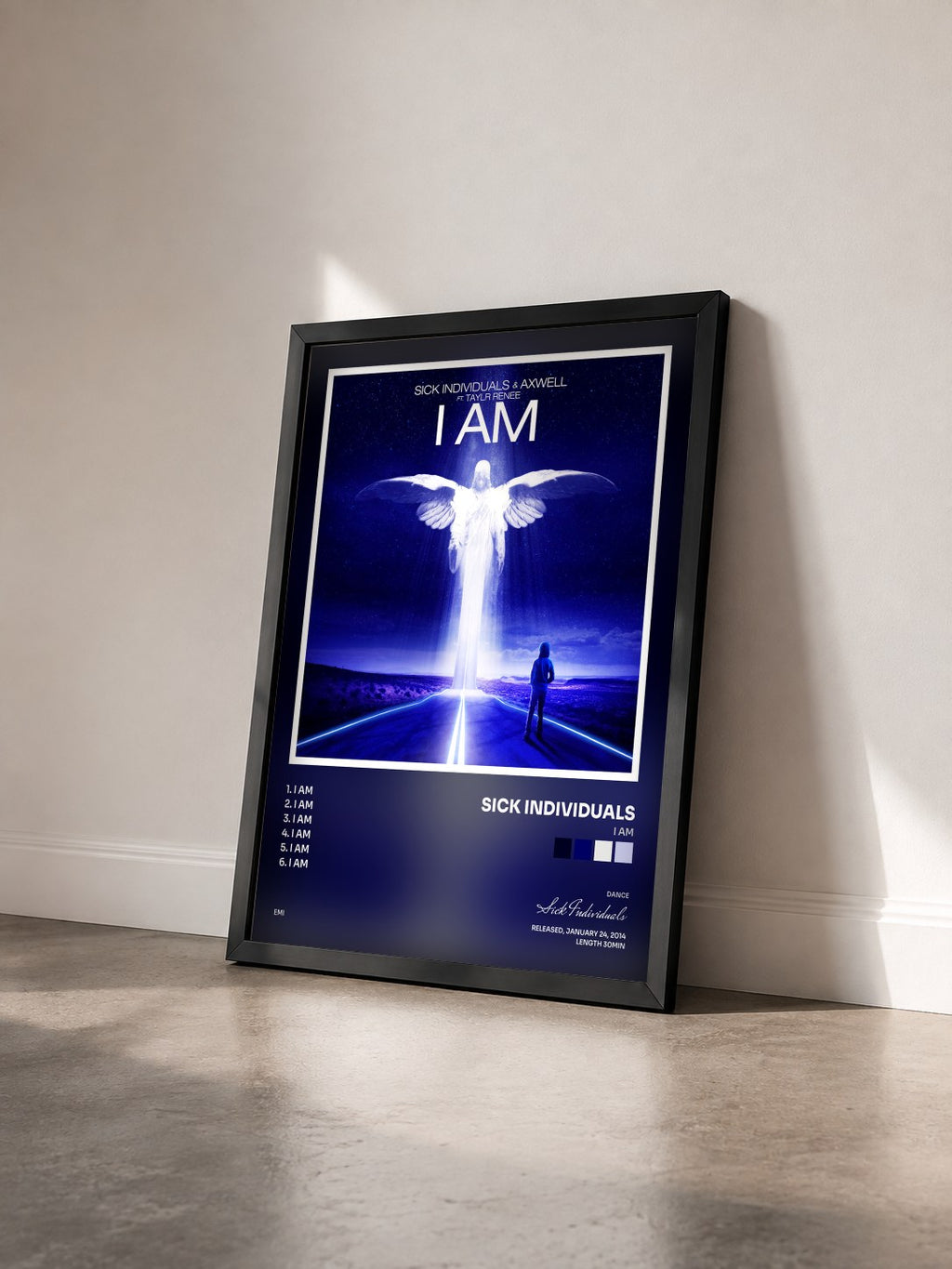 #noir Tableau de l'album I Am de Sick Individuals vu de trois quarts, cadre noir