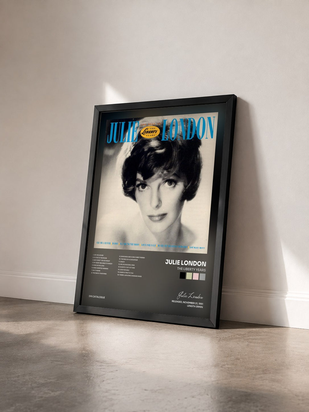 #noir Tableau de l'album The Liberty Years de Julie London vu de trois quarts, cadre noir