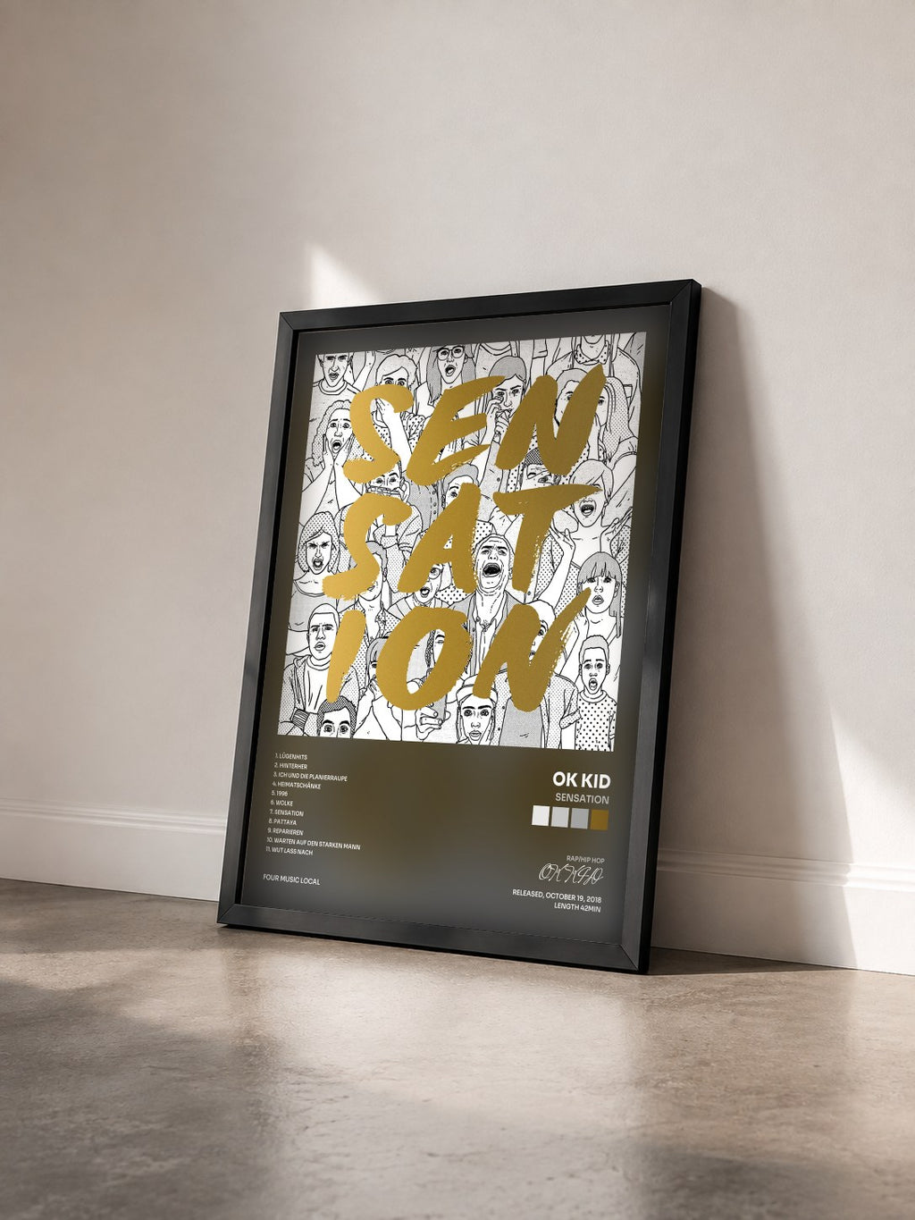 #noir Tableau de l'album Sensation de OK KID vu de trois quarts, cadre noir