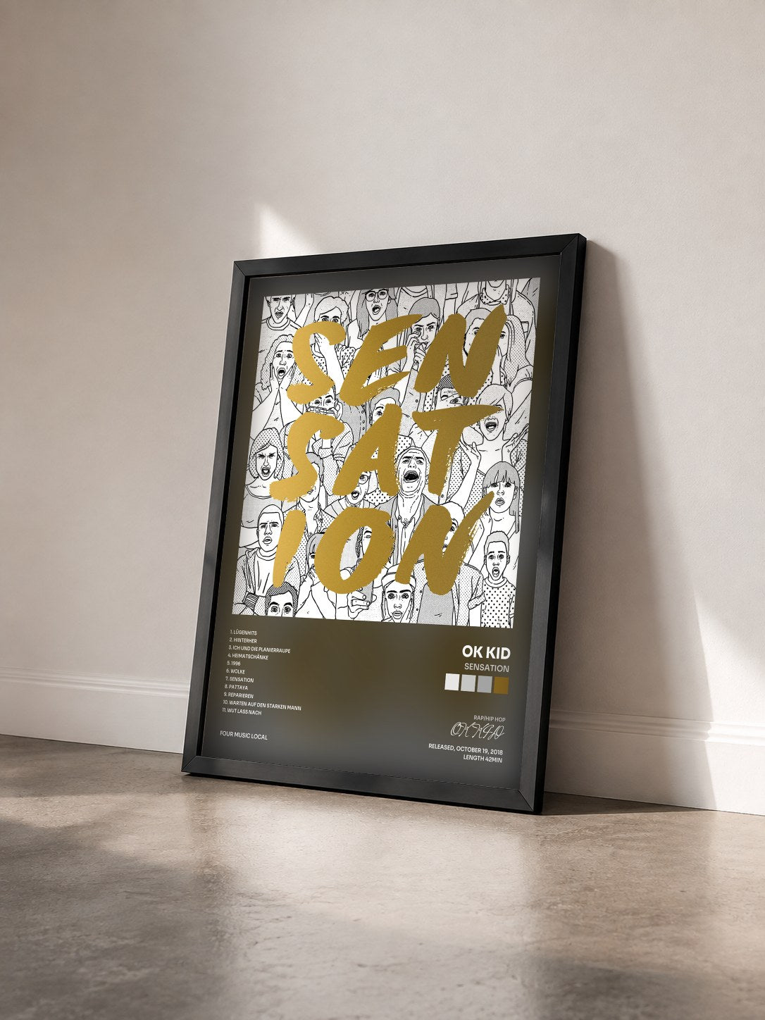 #noir Tableau de l'album Sensation de OK KID vu de trois quarts, cadre noir