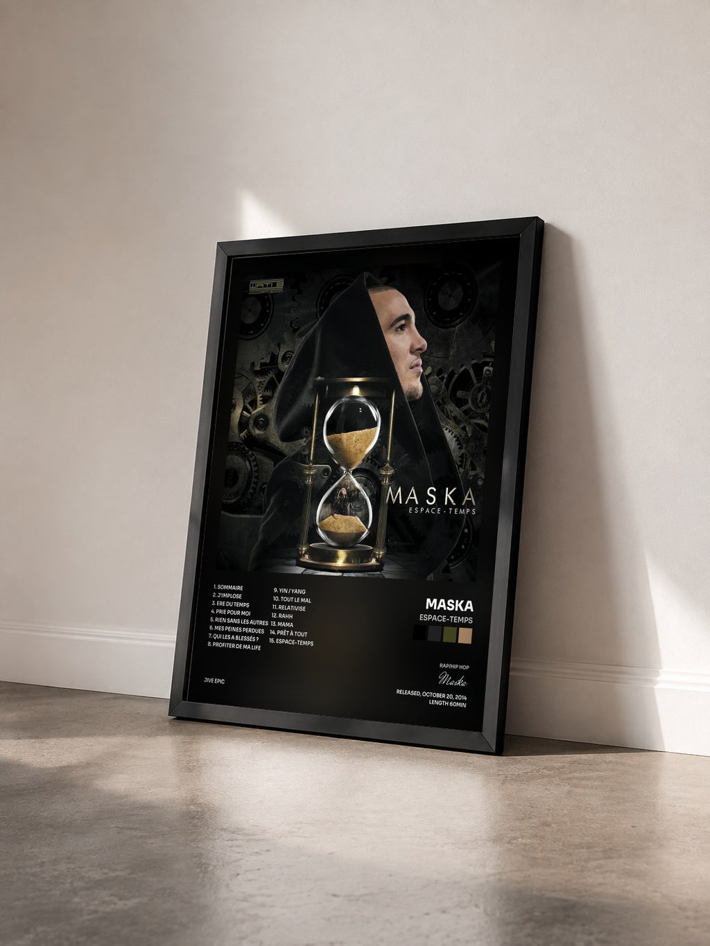 #noir Tableau de l'album Espace-temps de Maska vu de trois quarts, cadre noir