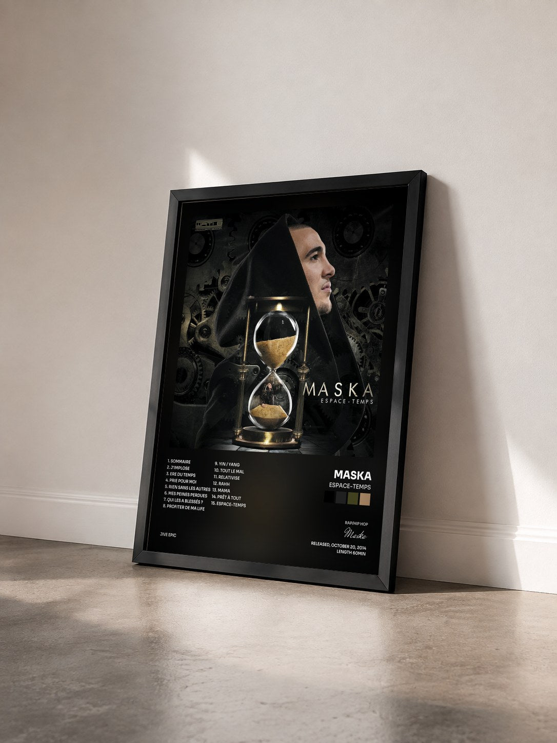 #noir Tableau de l'album Espace-temps de Maska vu de trois quarts, cadre noir