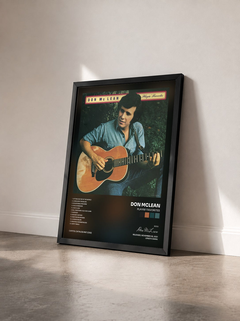 #noir Tableau de l'album Playin' Favorites de Don McLean vu de trois quarts, cadre noir