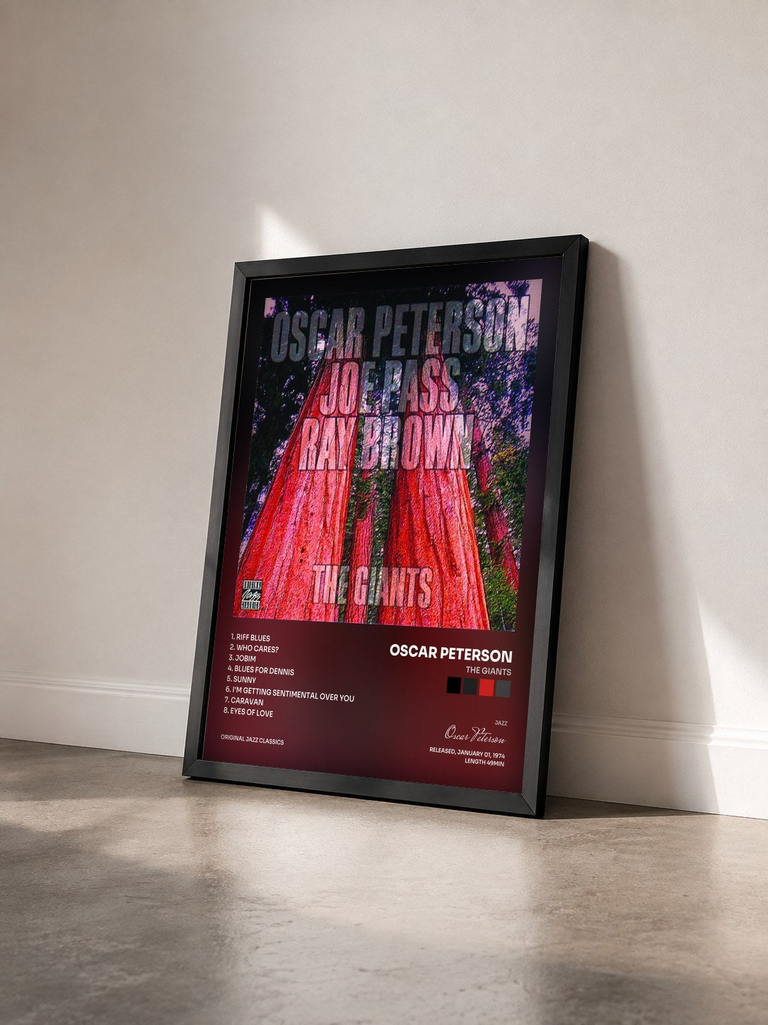 #noir Tableau de l'album The Giants de Oscar Peterson vu de trois quarts, cadre noir