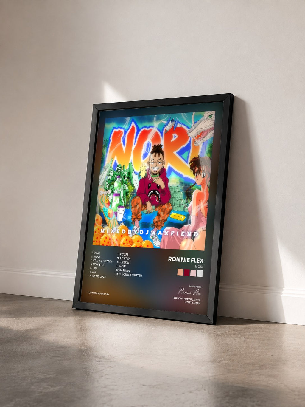 #noir Tableau de l'album NORI de Ronnie Flex vu de trois quarts, cadre noir