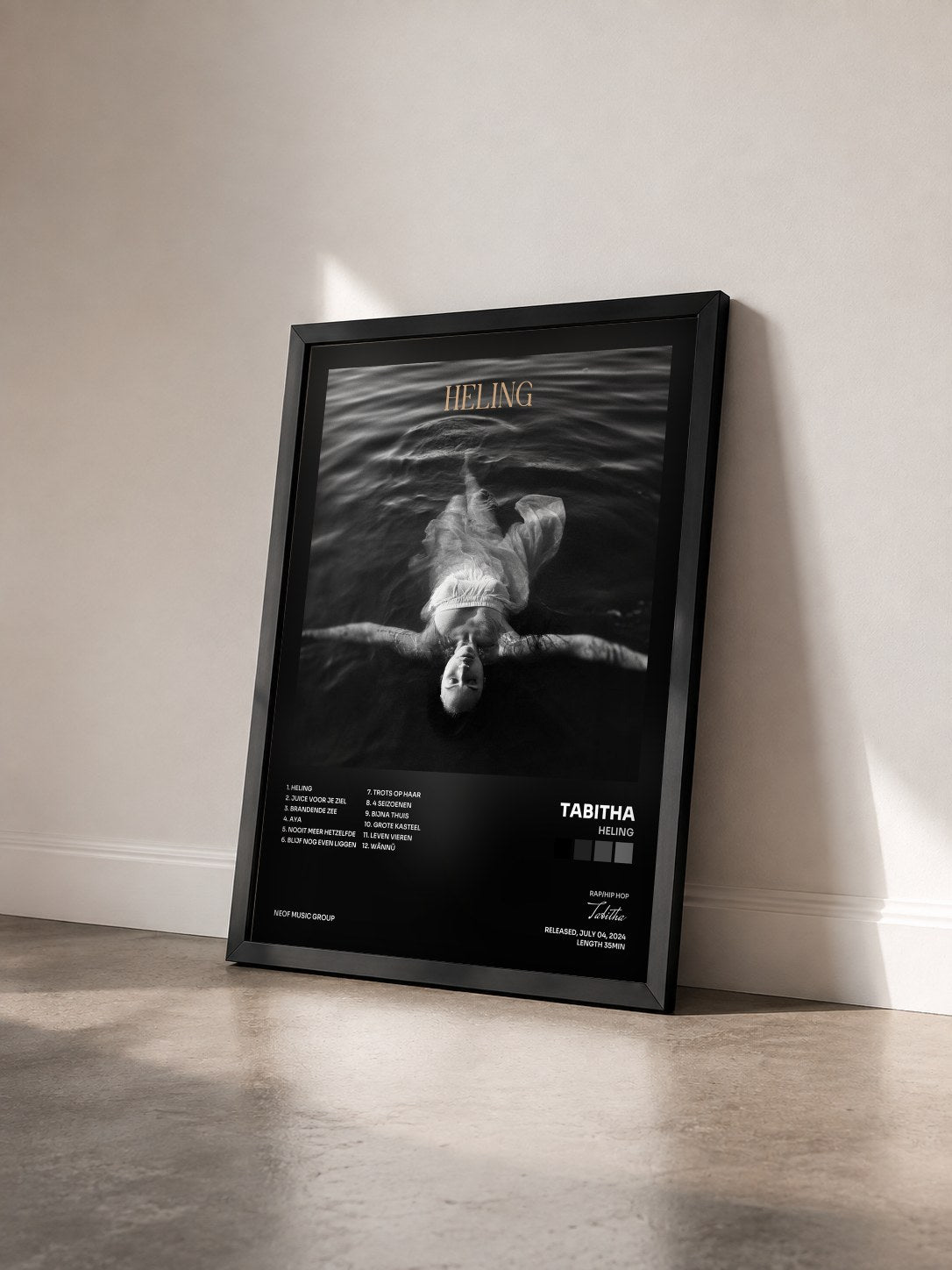 #noir Tableau de l'album Heling de Tabitha vu de trois quarts, cadre noir
