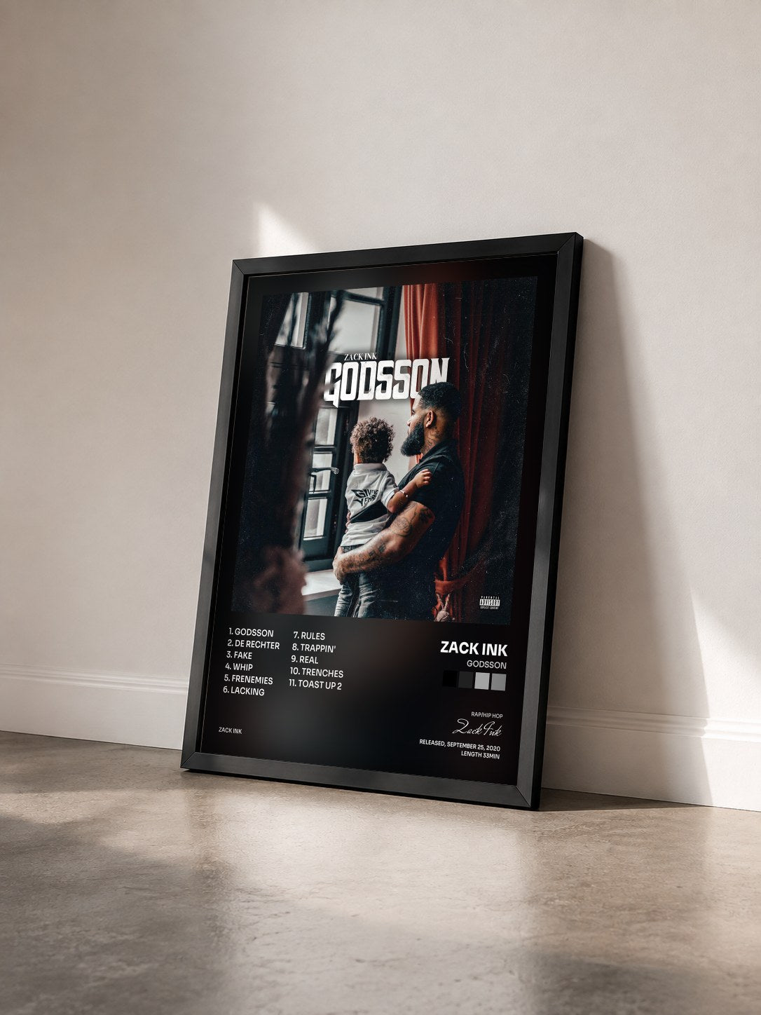 #noir Tableau de l'album Godsson de Zack Ink vu de trois quarts, cadre noir