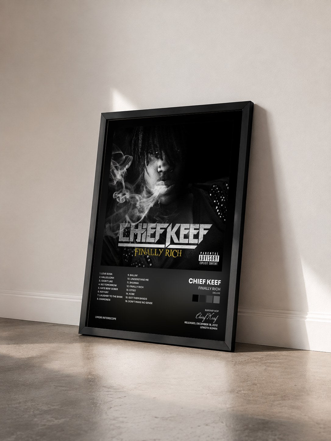 #noir Tableau de l'album Finally Rich (Deluxe) de Chief Keef vu de trois quarts, cadre noir