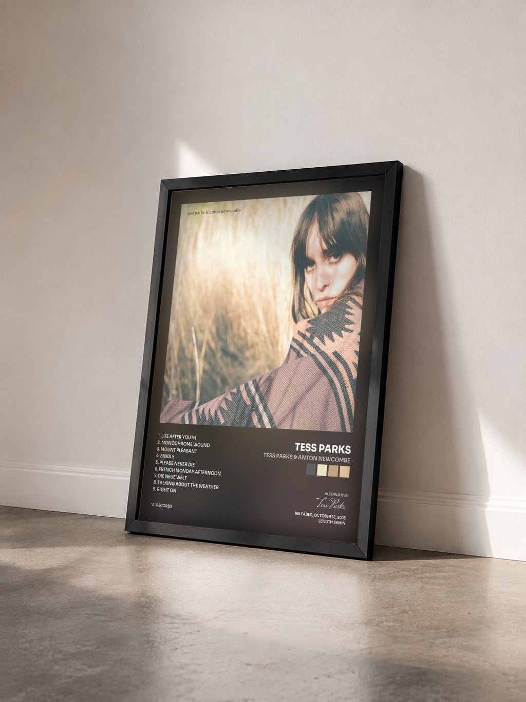 #noir Tableau de l'album Tess Parks & Anton Newcombe de Tess Parks vu de trois quarts, cadre noir