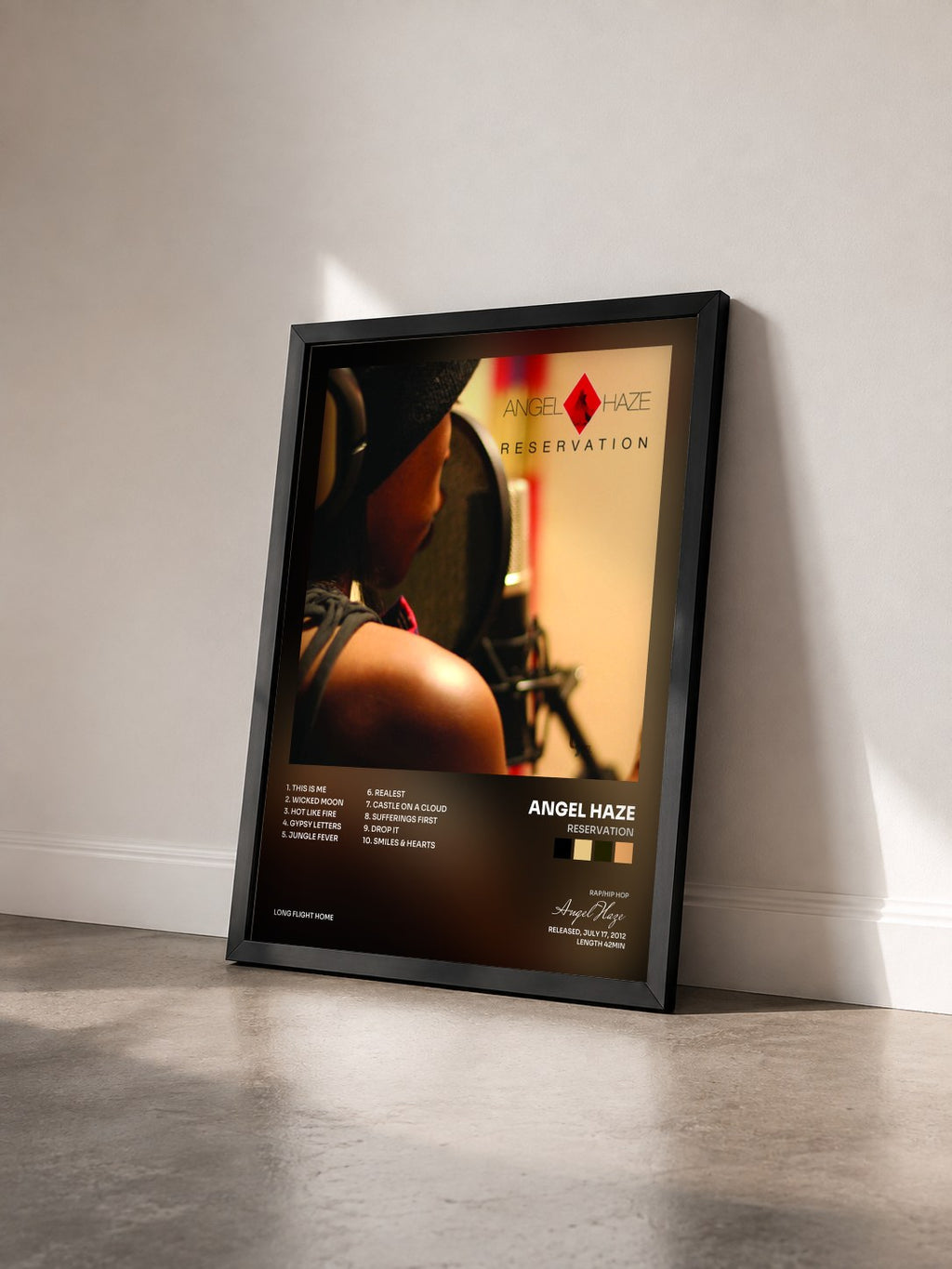 #noir Tableau de l'album Reservation de Angel Haze vu de trois quarts, cadre noir
