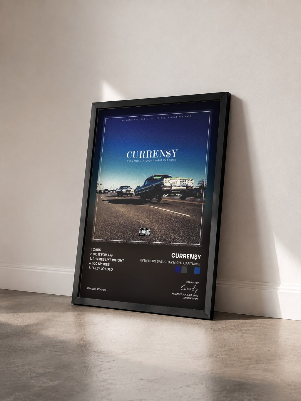 #noir Even More Saturday Night Car Tunes di Curren$y in stampa incorniciata vista di tre quarti, cornice nera