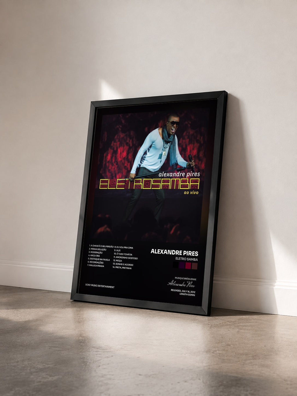 #noir Tableau de l'album Eletro Samba de Alexandre Pires vu de trois quarts, cadre noir