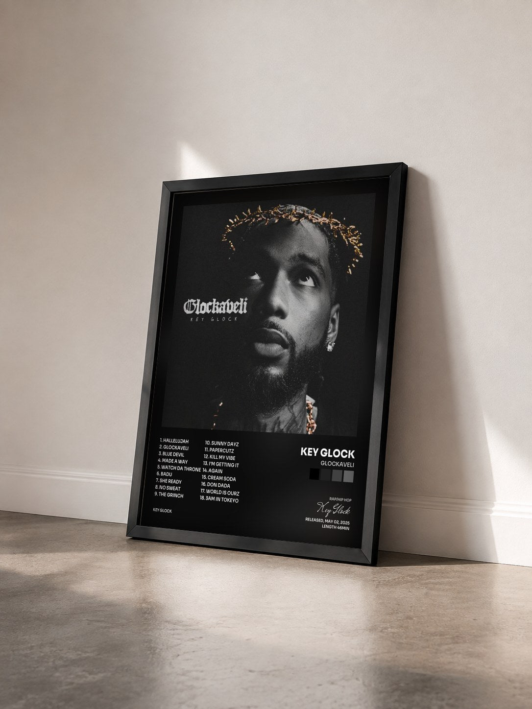 #noir Tableau de l'album Glockaveli de Key Glock vu de trois quarts, cadre noir