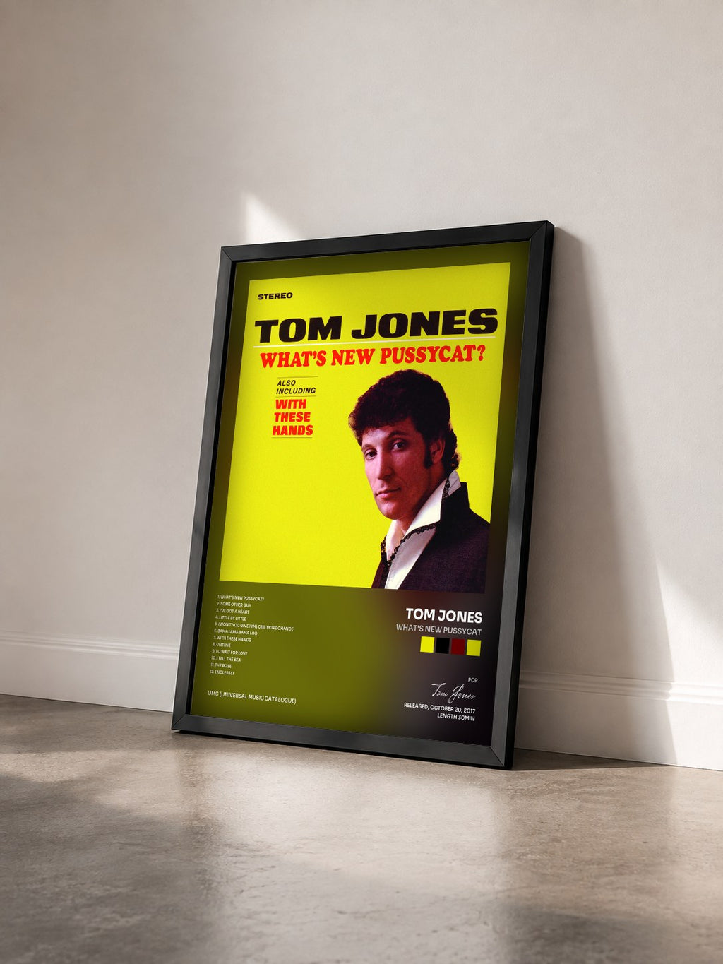 #noir Tableau de l'album What's New Pussycat de Tom Jones vu de trois quarts, cadre noir
