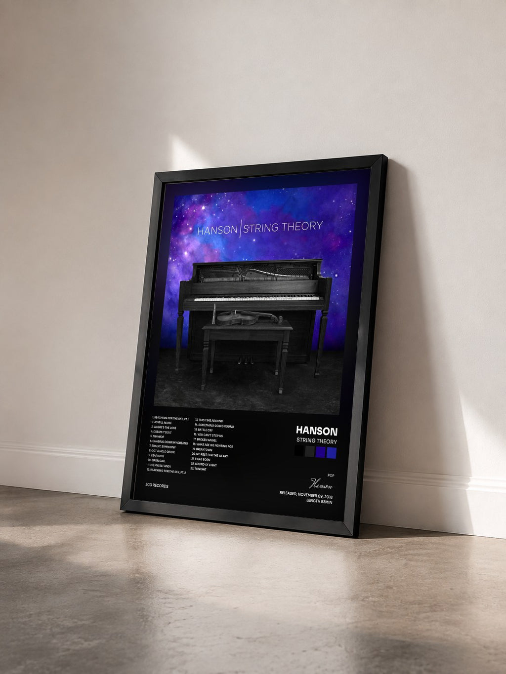 #noir Tableau de l'album String Theory de Hanson vu de trois quarts, cadre noir