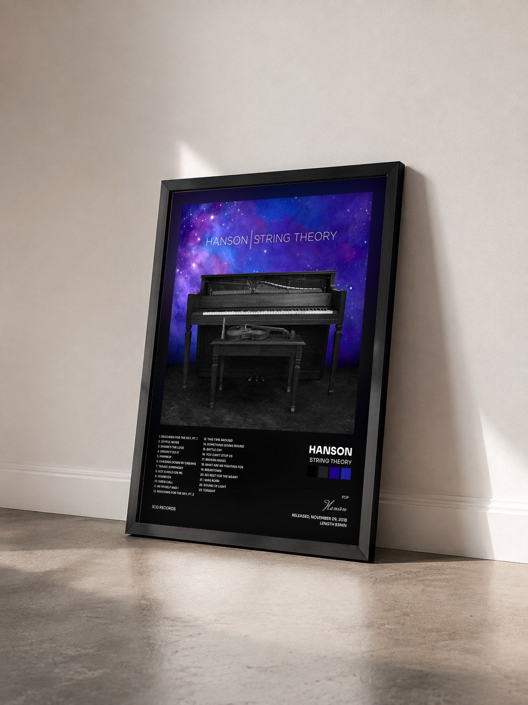 #noir Tableau de l'album String Theory de Hanson vu de trois quarts, cadre noir