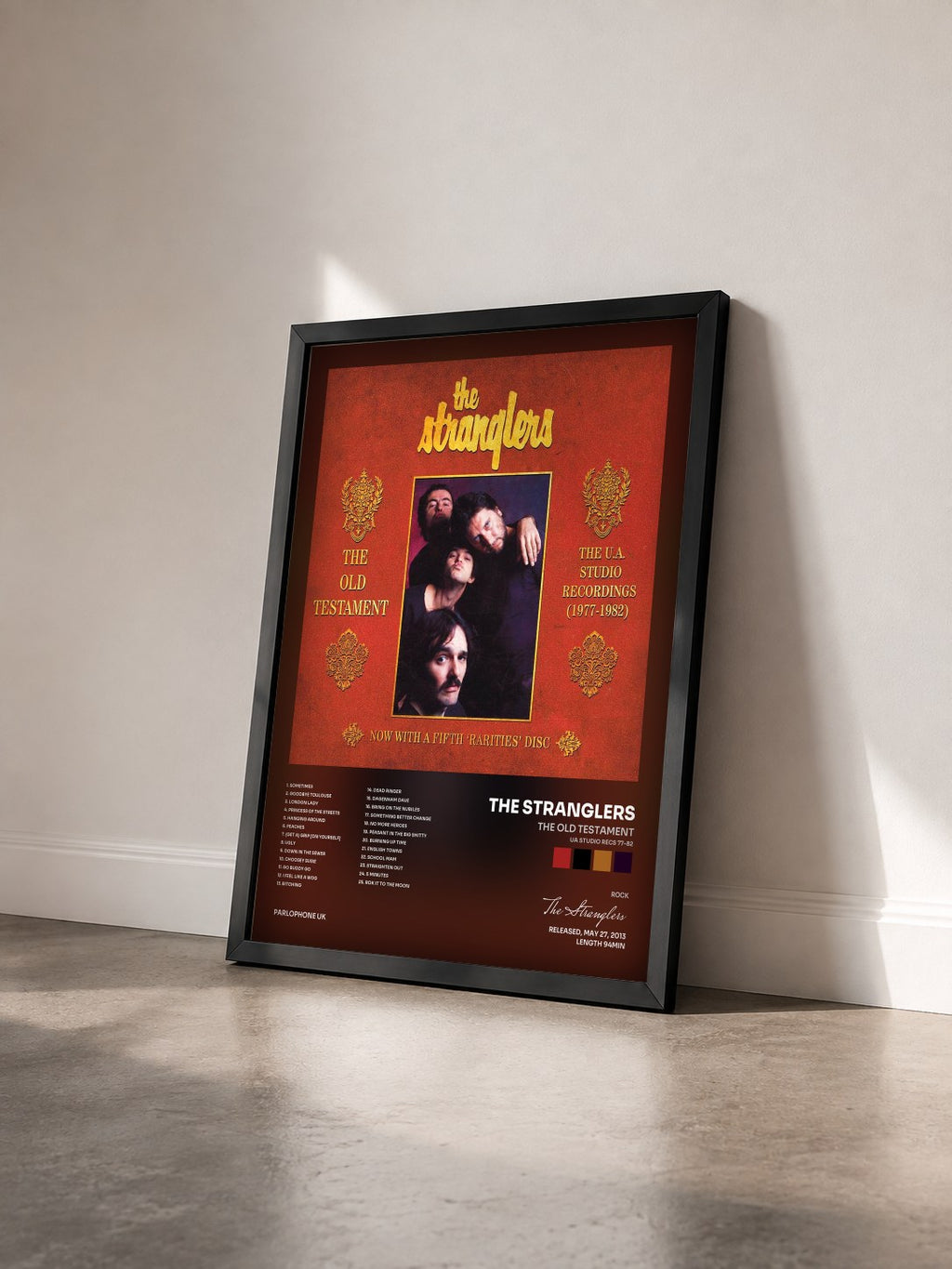 #noir The Old Testament (UA Studio Recs 77-82) von The Stranglers als gerahmter Kunstdruck von schräg gesehen, schwarzer Rahmen