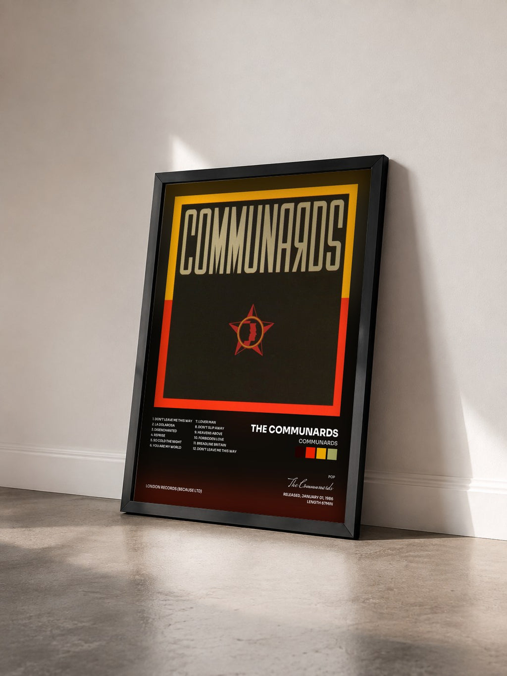 #noir Tableau de l'album Communards de The Communards vu de trois quarts, cadre noir