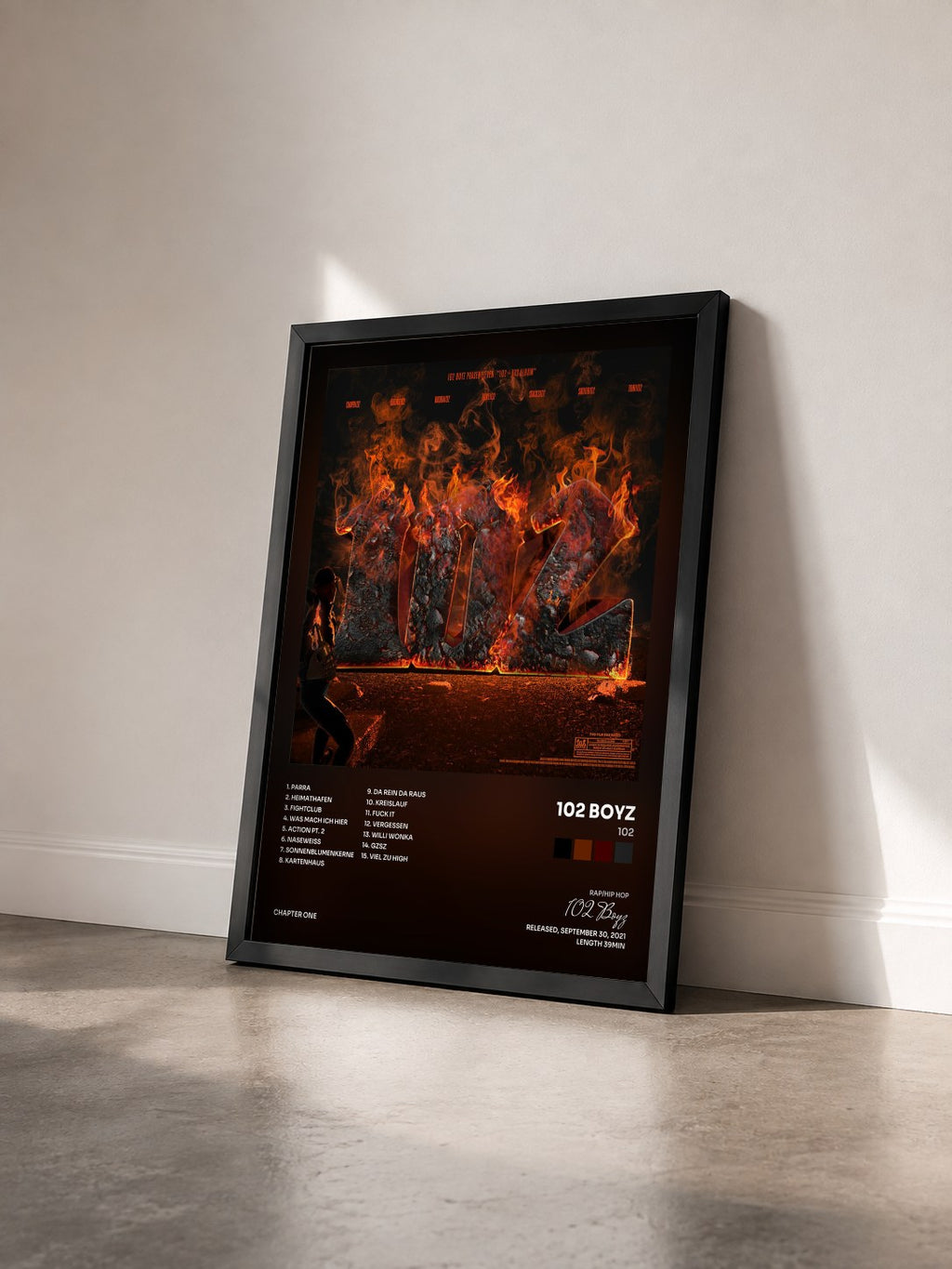 #noir Tableau de l'album 102 de 102 Boyz vu de trois quarts, cadre noir