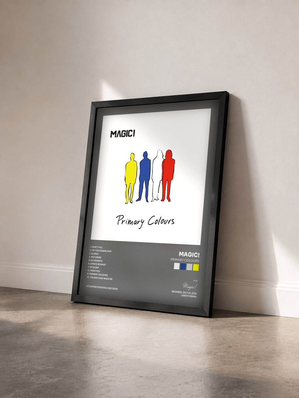 #noir Tableau de l'album Primary Colours de Magic! vu de trois quarts, cadre noir