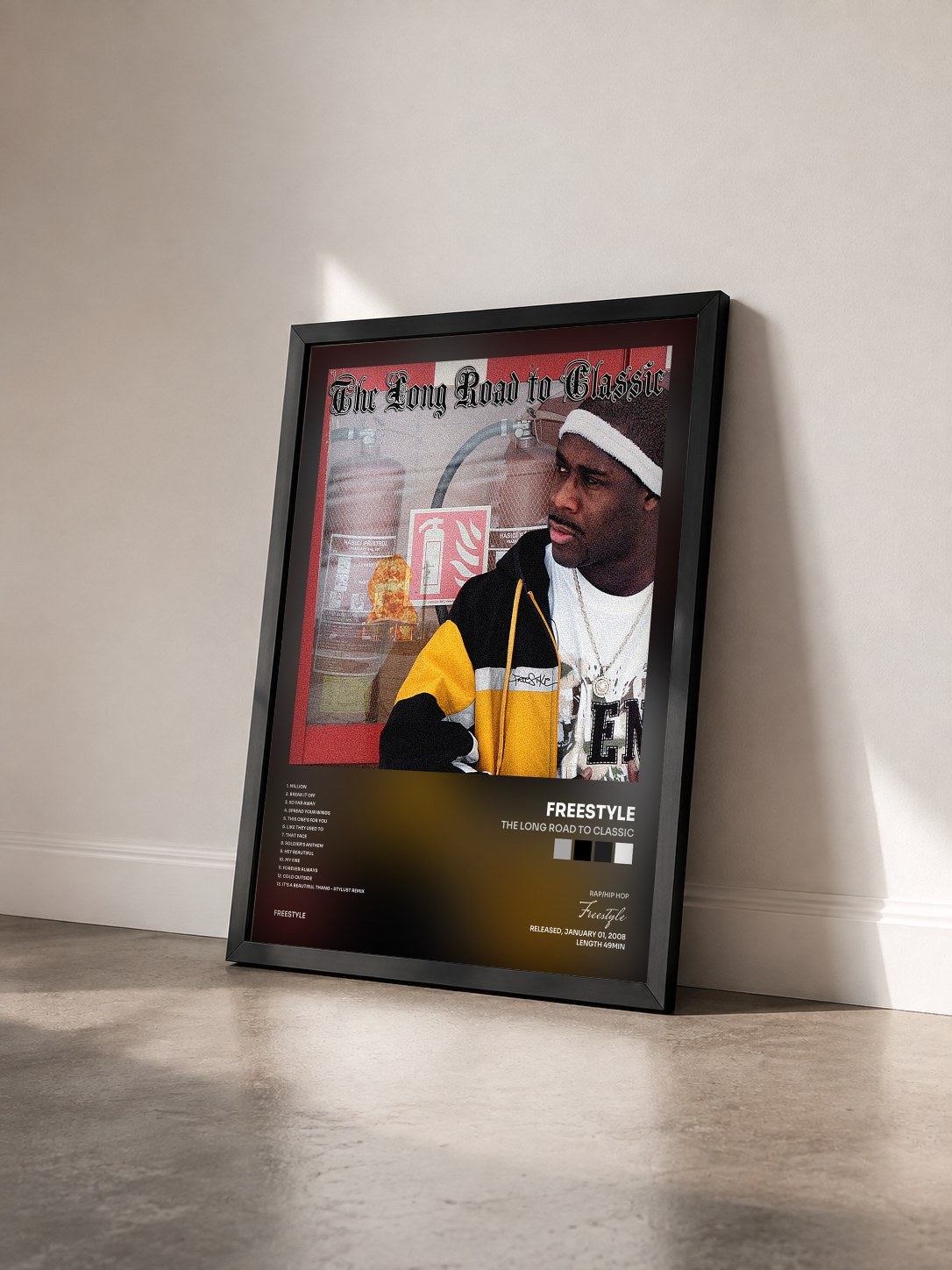 #noir Tableau de l'album The Long Road to Classic de Freestyle vu de trois quarts, cadre noir
