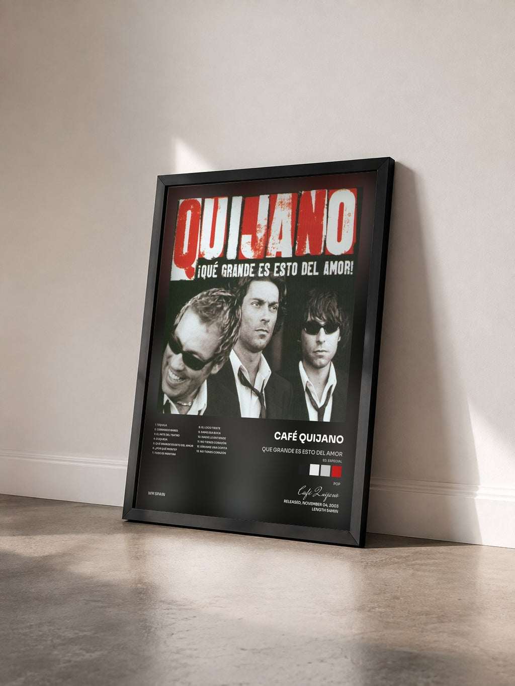 #noir Tableau de l'album Que grande es esto del amor (Ed. Especial) de Café Quijano vu de trois quarts, cadre noir