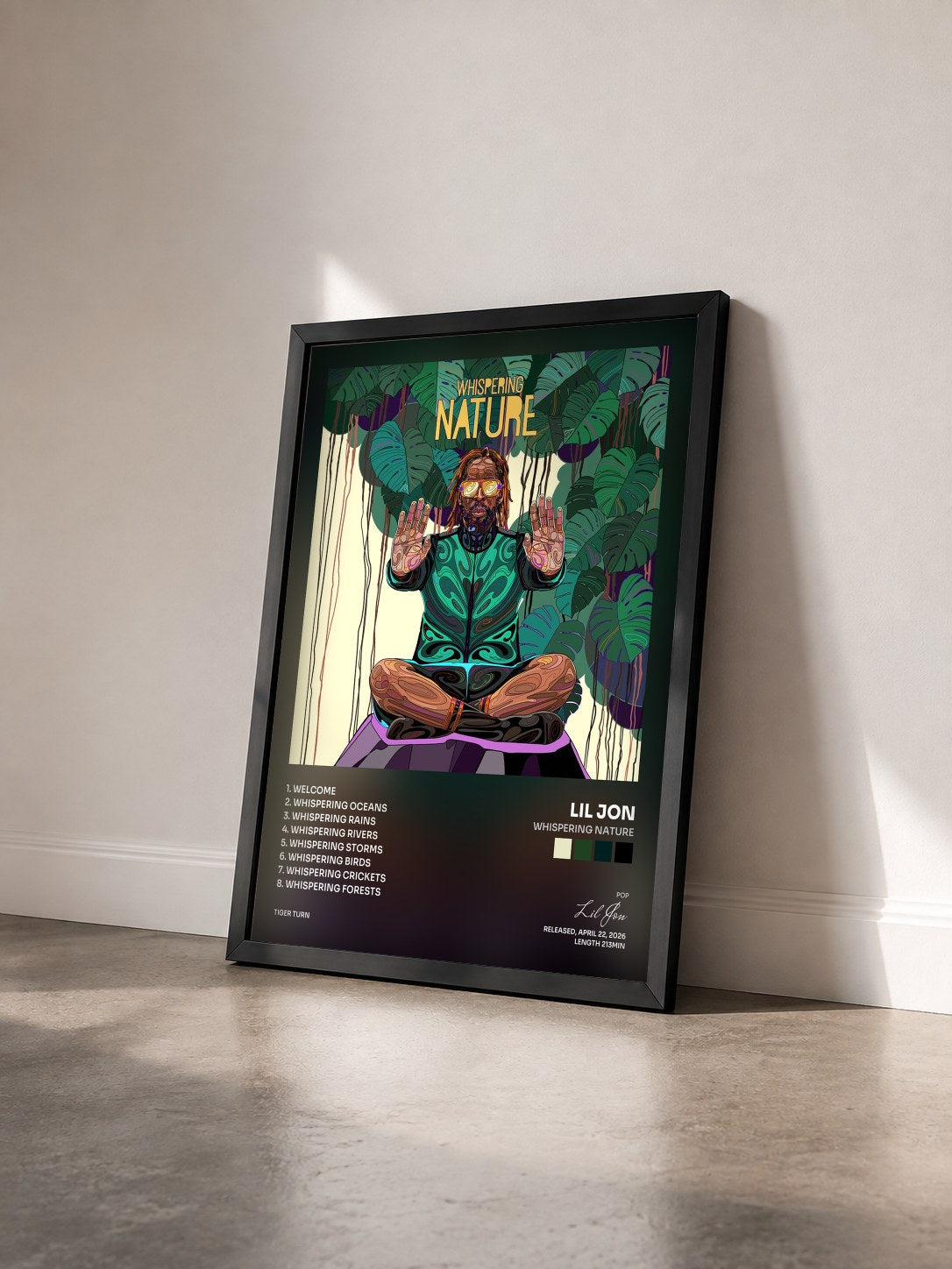 #noir Tableau de l'album Whispering Nature de Lil Jon vu de trois quarts, cadre noir
