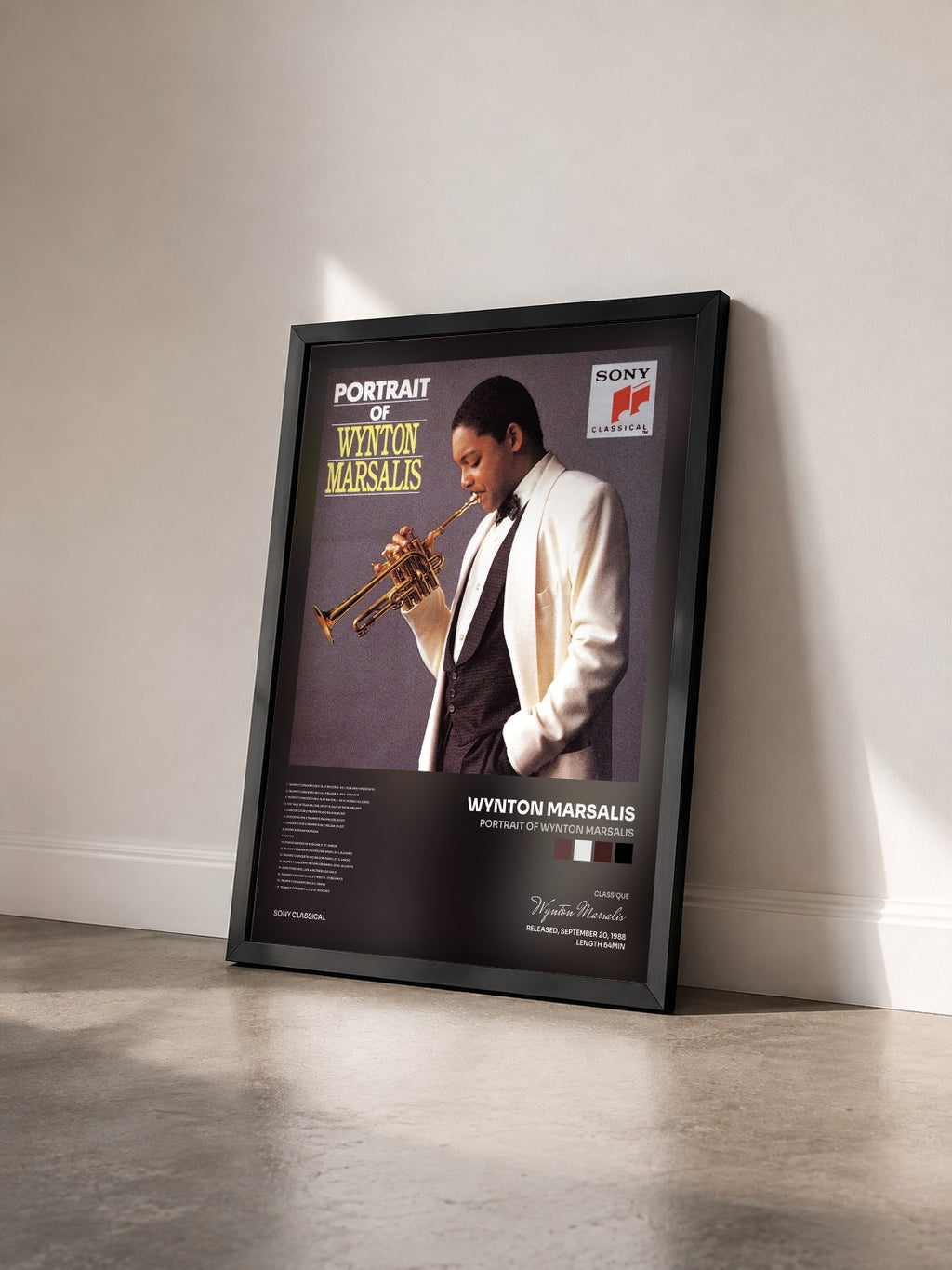 #noir Tableau de l'album Portrait of Wynton Marsalis de Wynton Marsalis vu de trois quarts, cadre noir