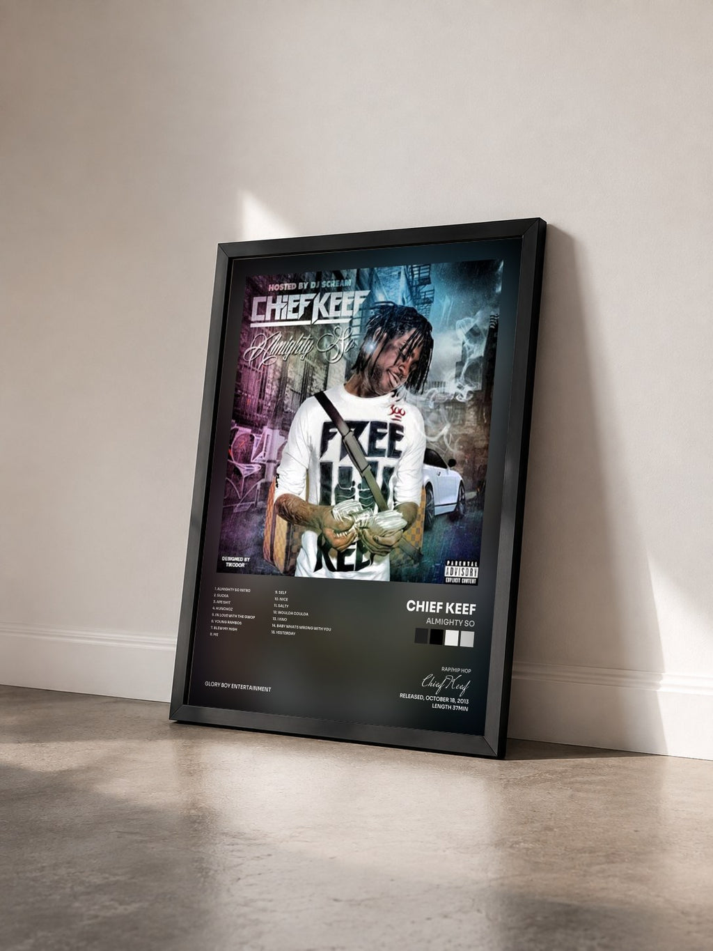 #noir Tableau de l'album Almighty So de Chief Keef vu de trois quarts, cadre noir