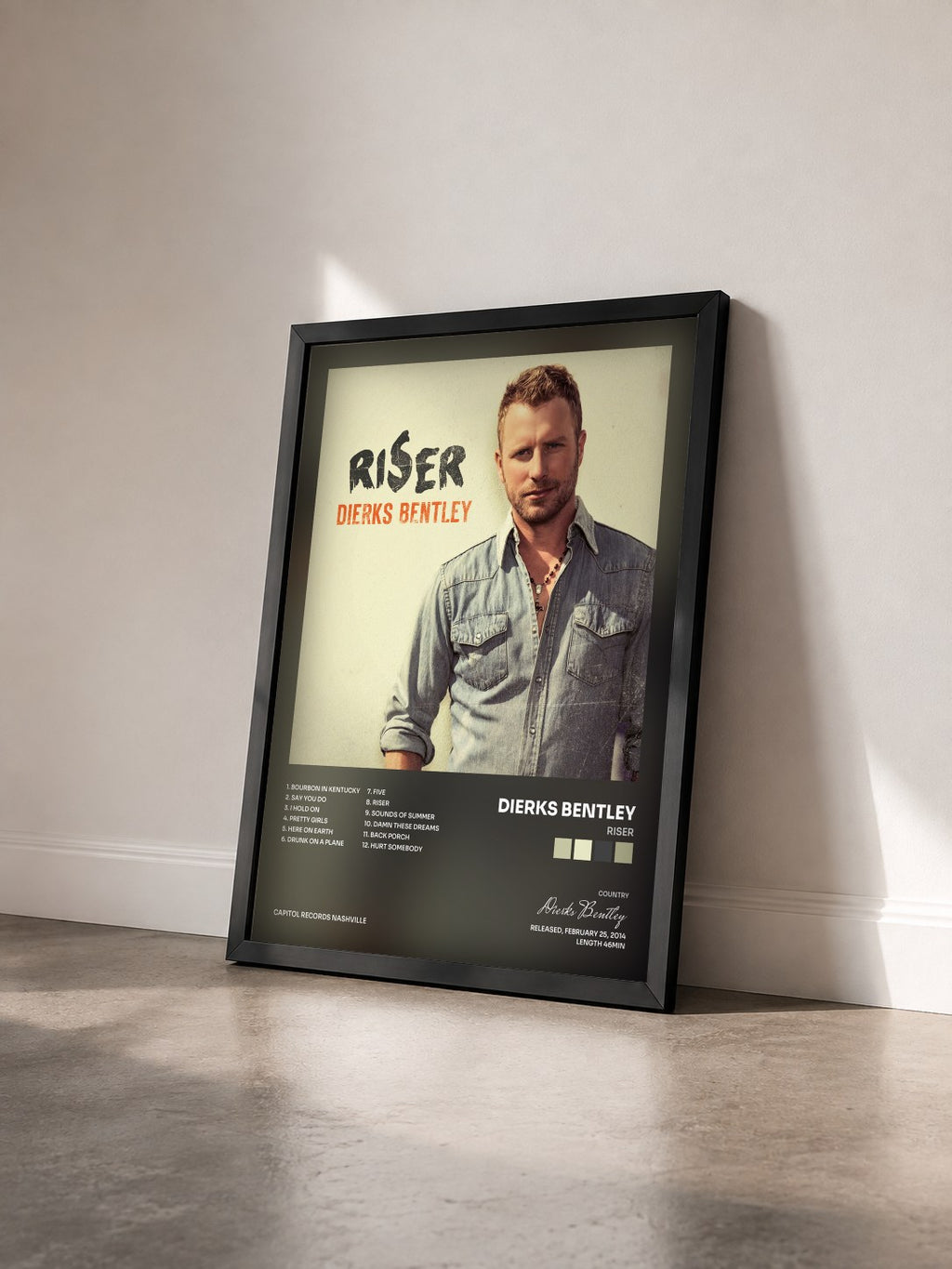 #noir Tableau de l'album RISER de Dierks Bentley vu de trois quarts, cadre noir