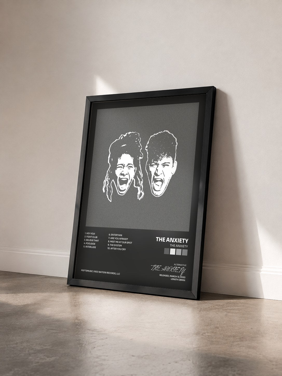 #noir Tableau de l'album THE ANXIETY de THE ANXIETY vu de trois quarts, cadre noir