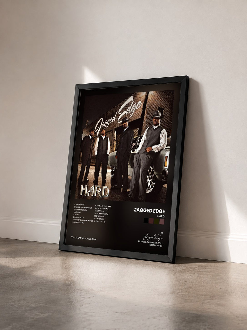 #noir Tableau de l'album Hard de Jagged Edge vu de trois quarts, cadre noir