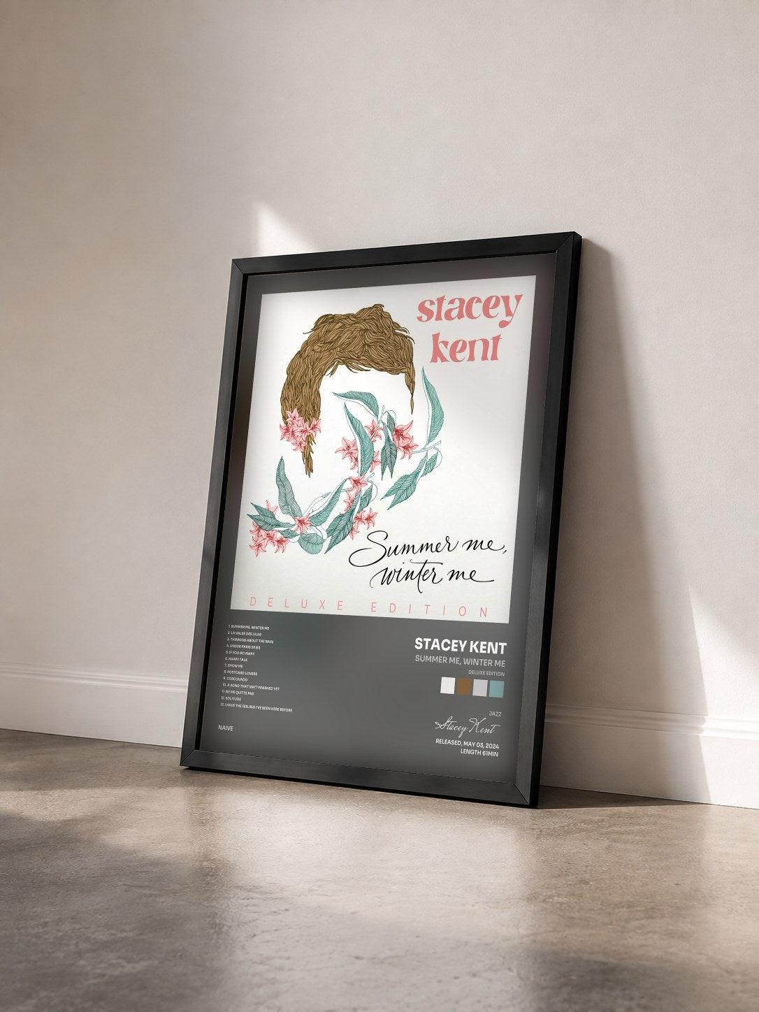 #noir Tableau de l'album Summer Me, Winter Me (Deluxe Edition) de Stacey Kent vu de trois quarts, cadre noir