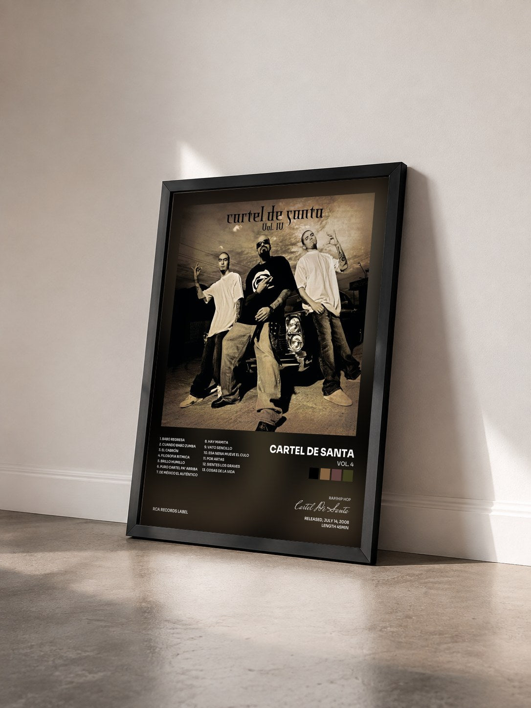 #noir Tableau de l'album Vol. 4 de Cartel De Santa vu de trois quarts, cadre noir