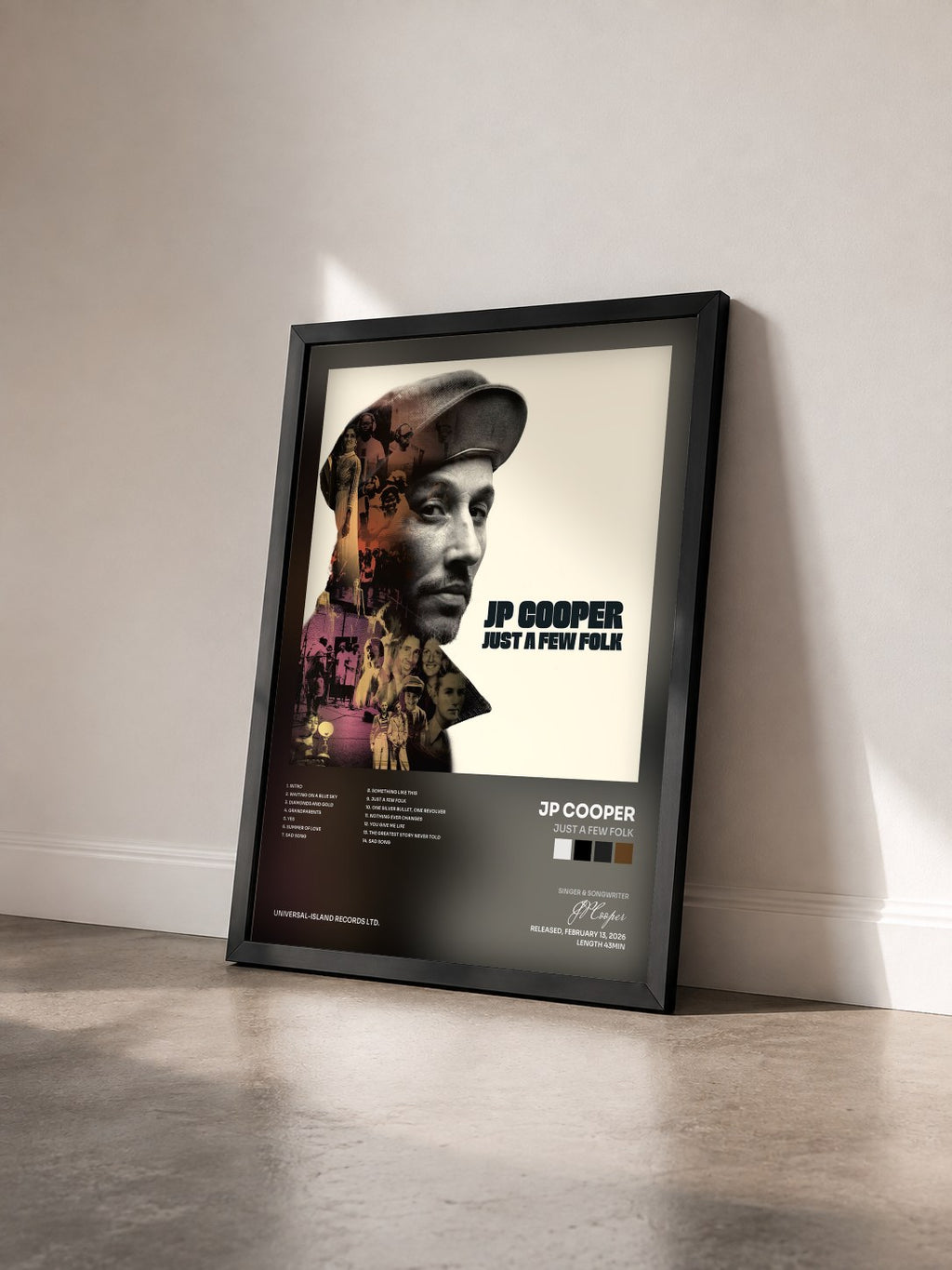 #noir Tableau de l'album Just A Few Folk de JP Cooper vu de trois quarts, cadre noir
