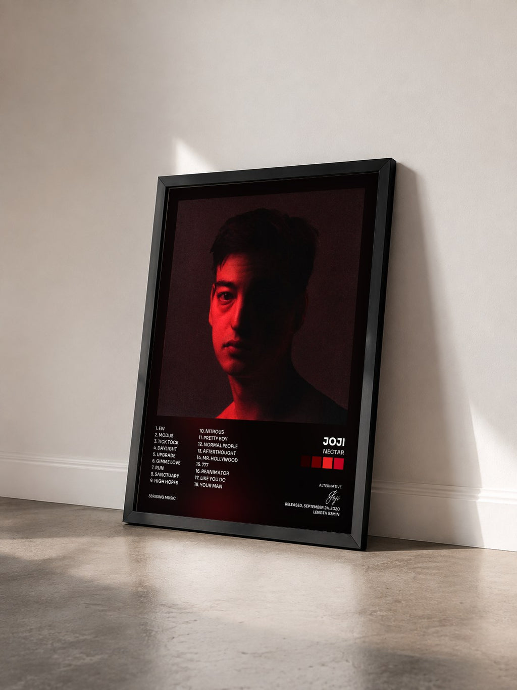 #noir Tableau de l'album Nectar de Joji vu de trois quarts, cadre noir