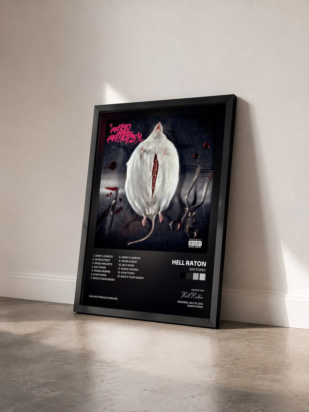#noir Tableau de l'album Rattopsy de Hell Raton vu de trois quarts, cadre noir