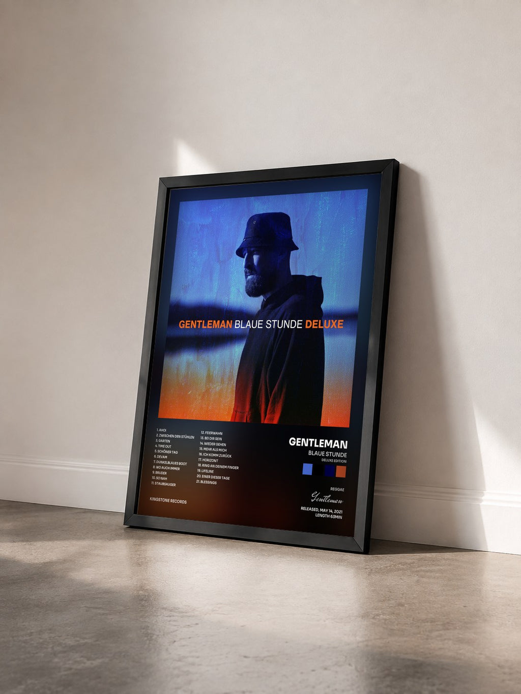 #noir Tableau de l'album Blaue Stunde (Deluxe Edition) de Gentleman vu de trois quarts, cadre noir