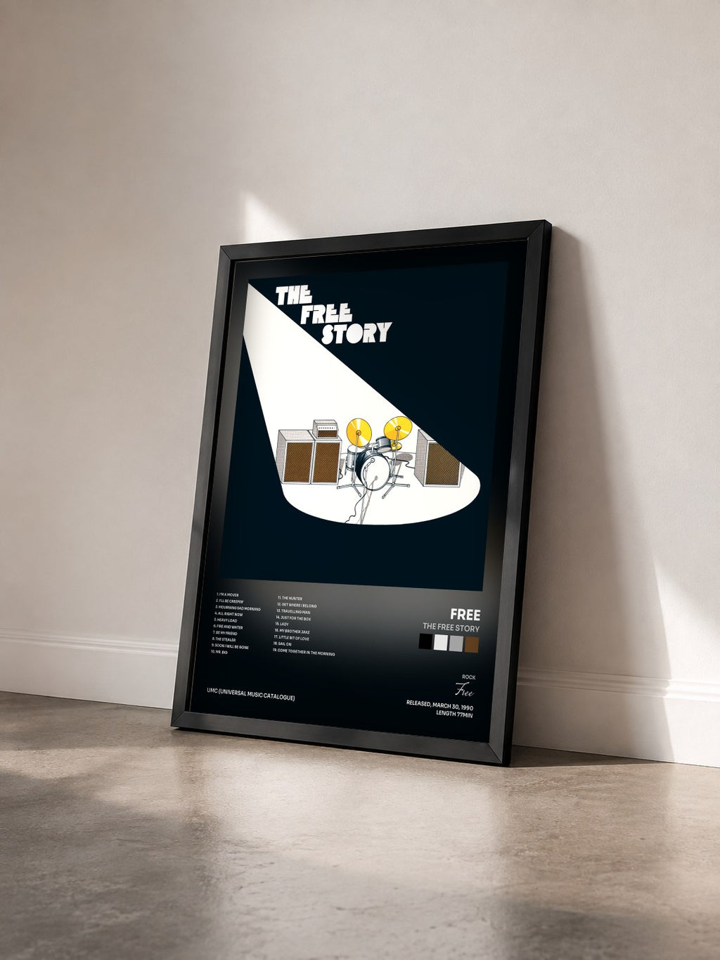 #noir Tableau de l'album The Free Story de Free vu de trois quarts, cadre noir