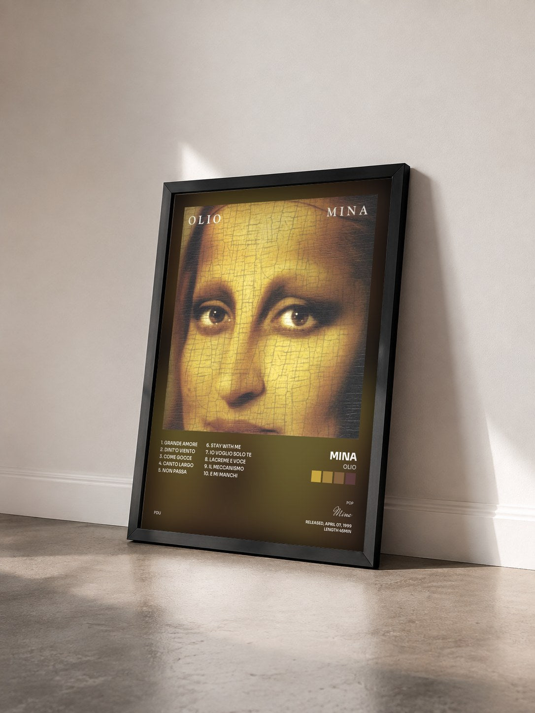 #noir Tableau de l'album Olio de Mina vu de trois quarts, cadre noir