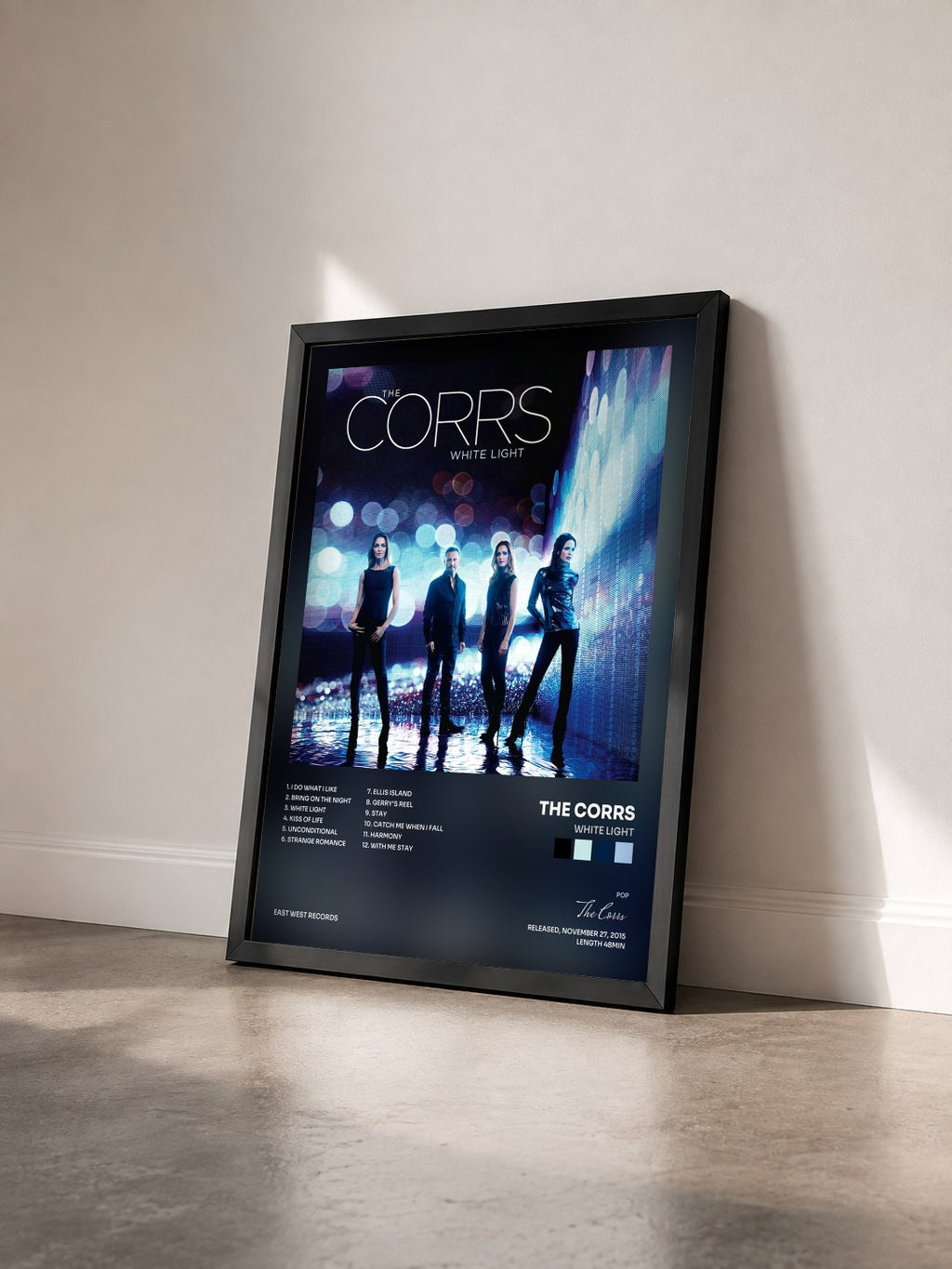 #noir Tableau de l'album White Light de The Corrs vu de trois quarts, cadre noir