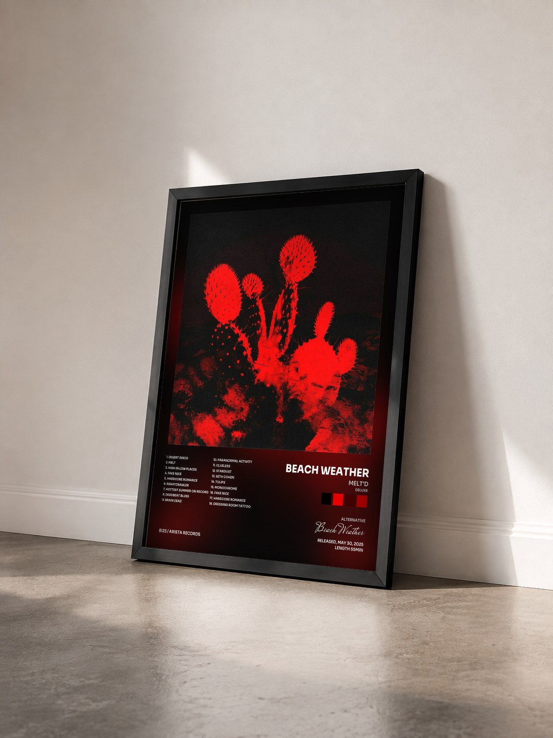 #noir Tableau de l'album Melt'd (deluxe) de Beach Weather vu de trois quarts, cadre noir