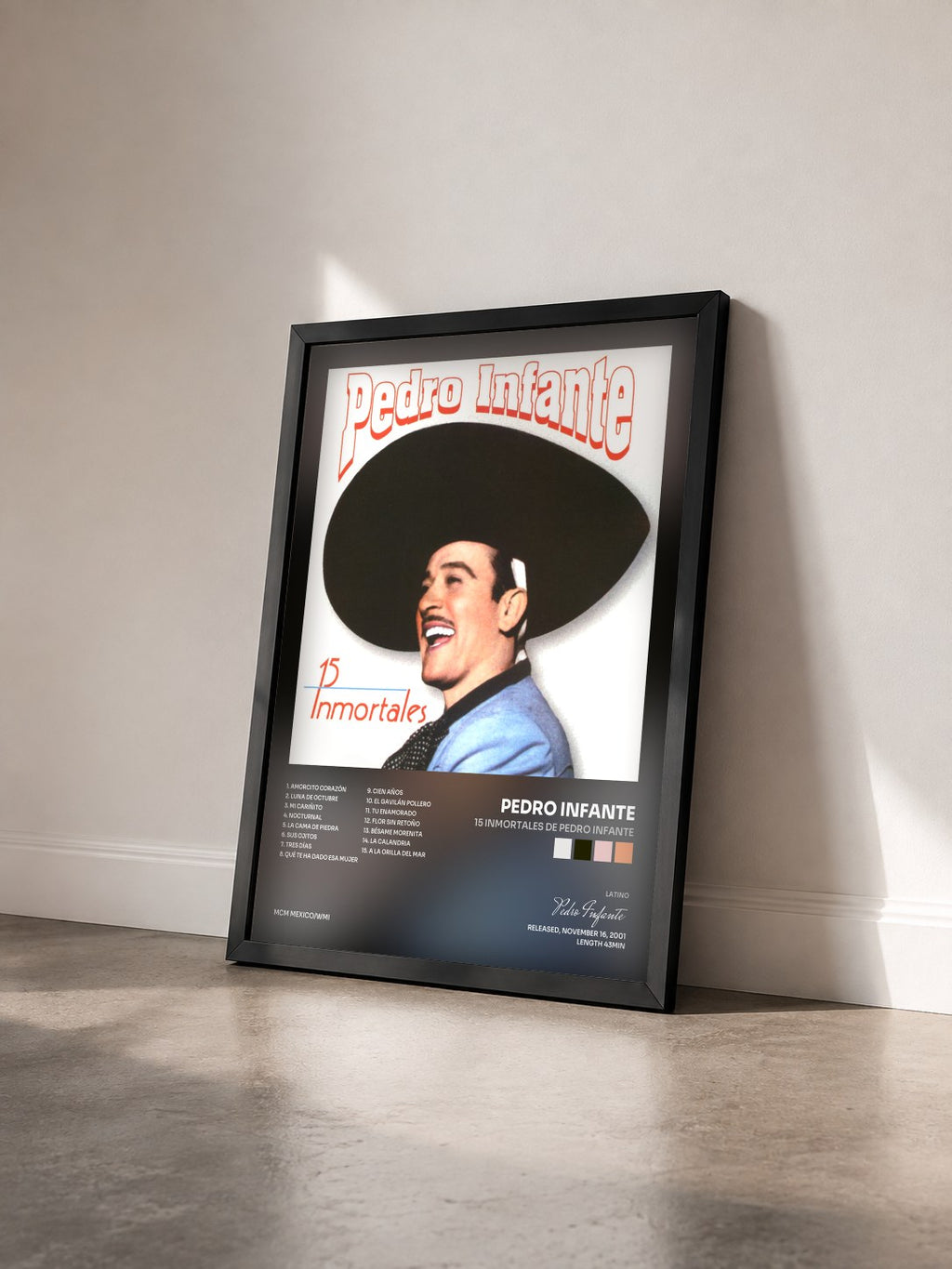 #noir Tableau de l'album 15 Inmortales de Pedro Infante de Pedro Infante vu de trois quarts, cadre noir