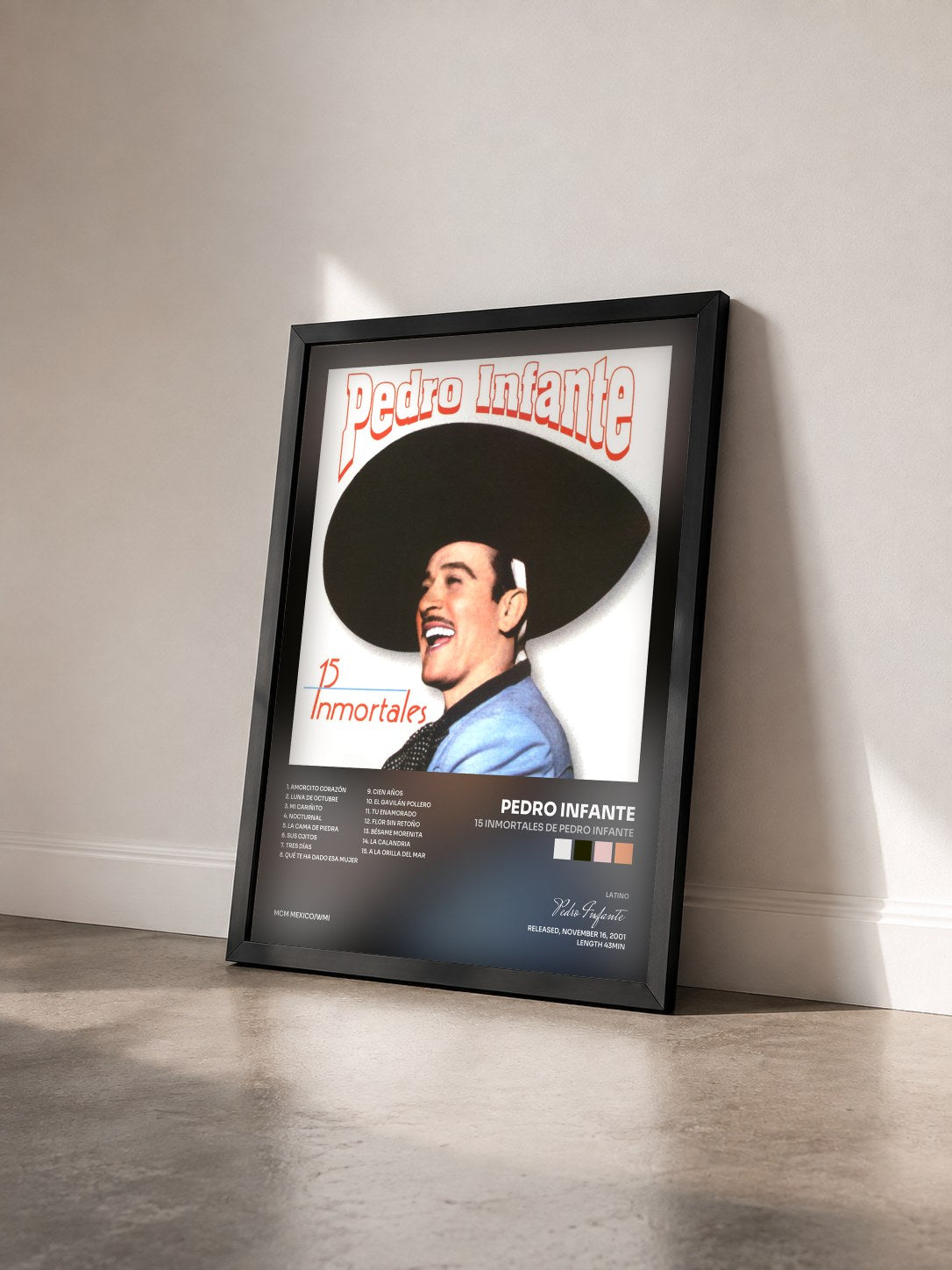 #noir Tableau de l'album 15 Inmortales de Pedro Infante de Pedro Infante vu de trois quarts, cadre noir
