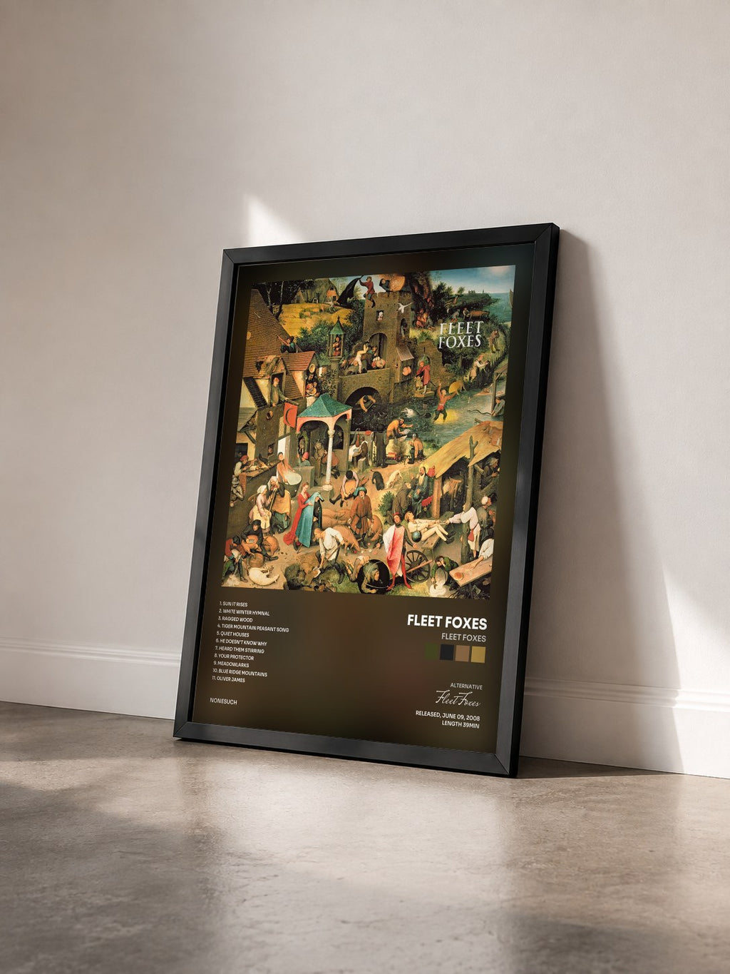 #noir Tableau de l'album Fleet Foxes de Fleet Foxes vu de trois quarts, cadre noir