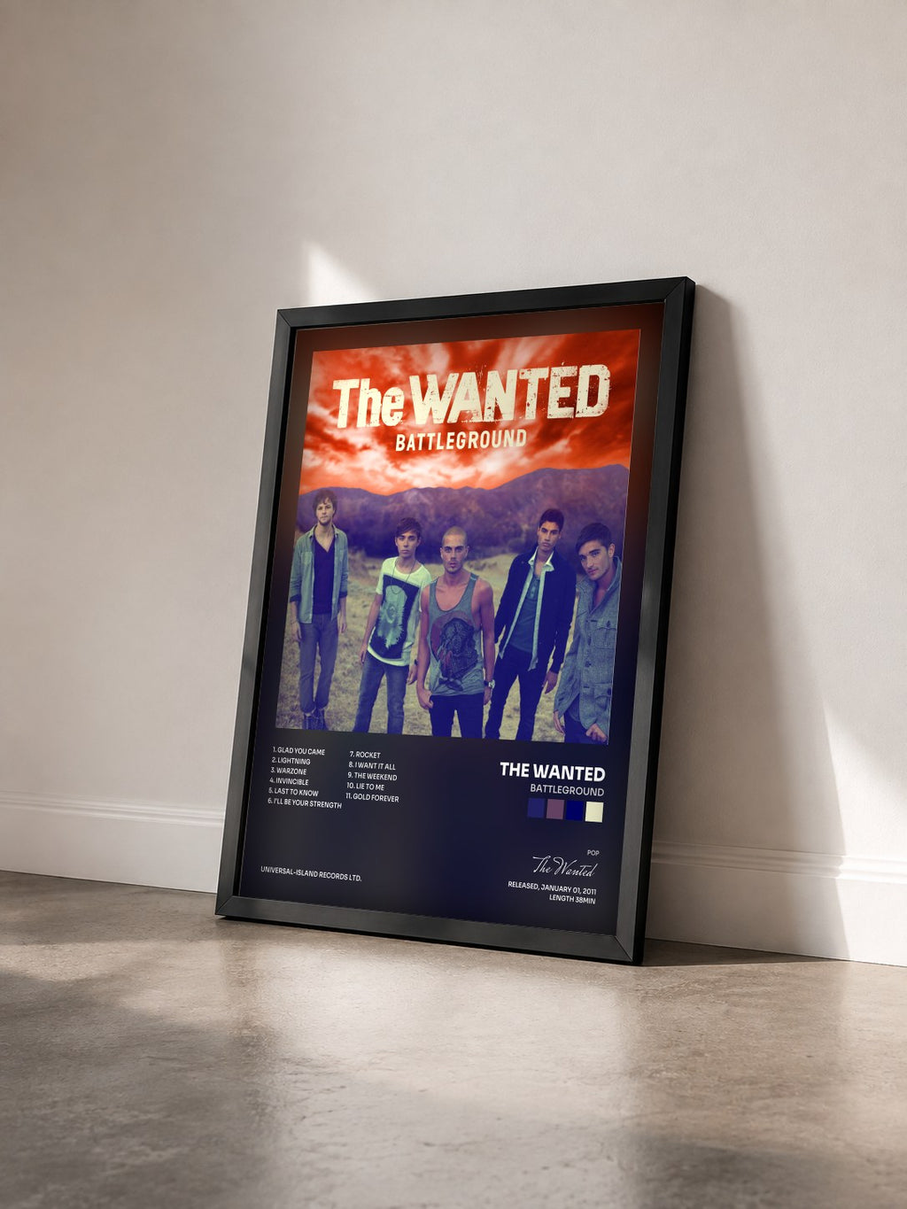 #noir Tableau de l'album Battleground de The Wanted vu de trois quarts, cadre noir