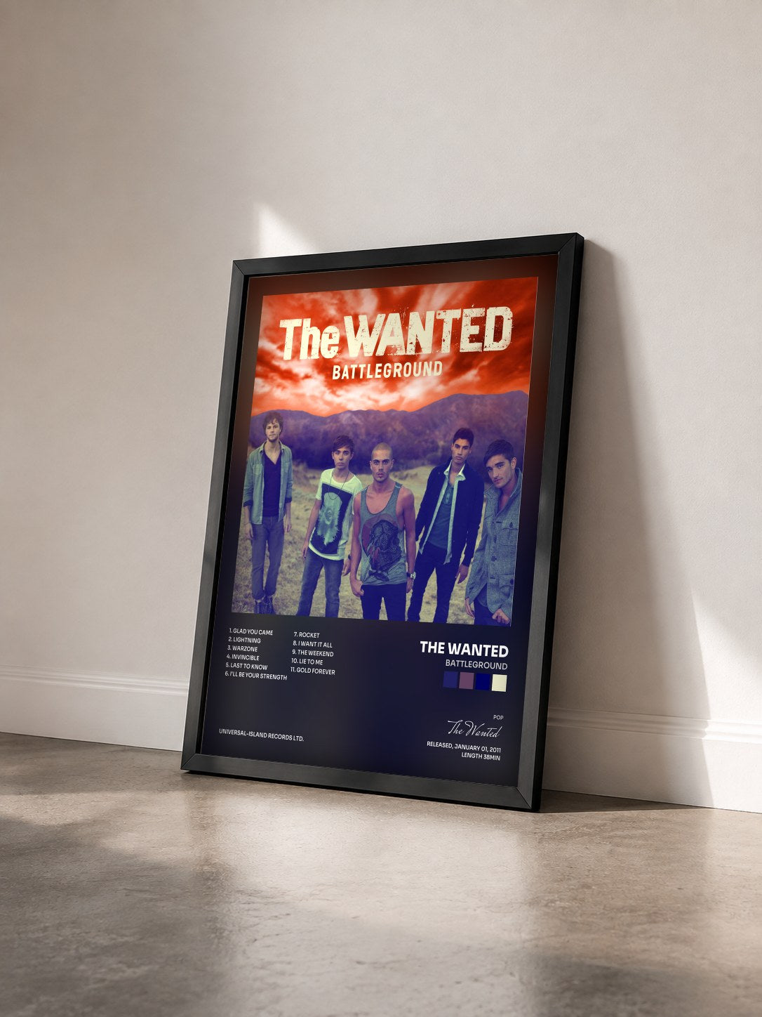 #noir Tableau de l'album Battleground de The Wanted vu de trois quarts, cadre noir