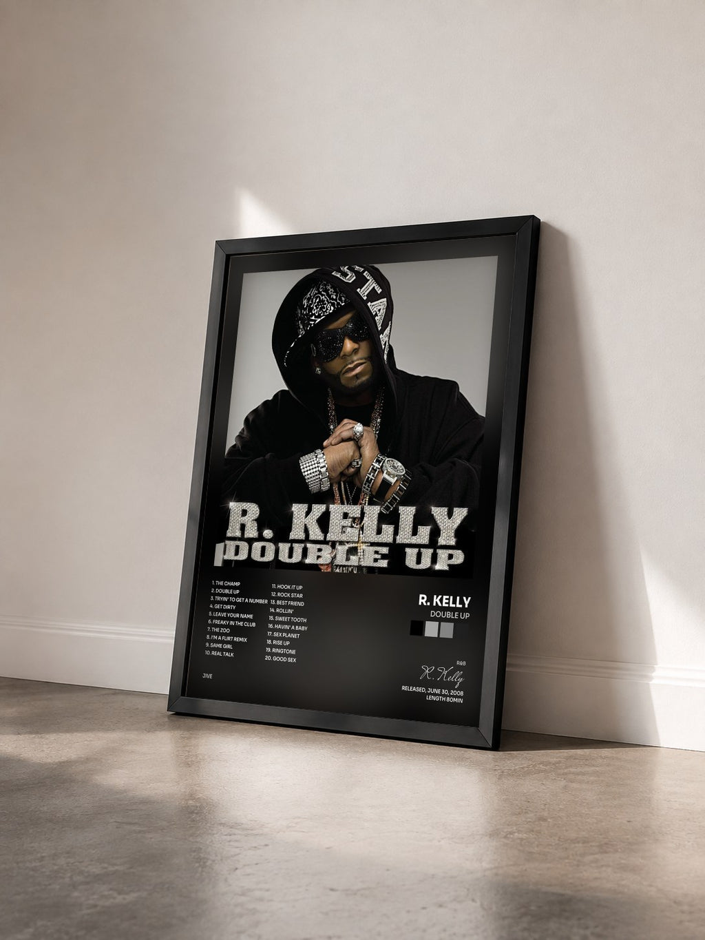 #noir Tableau de l'album Double Up de R. Kelly vu de trois quarts, cadre noir