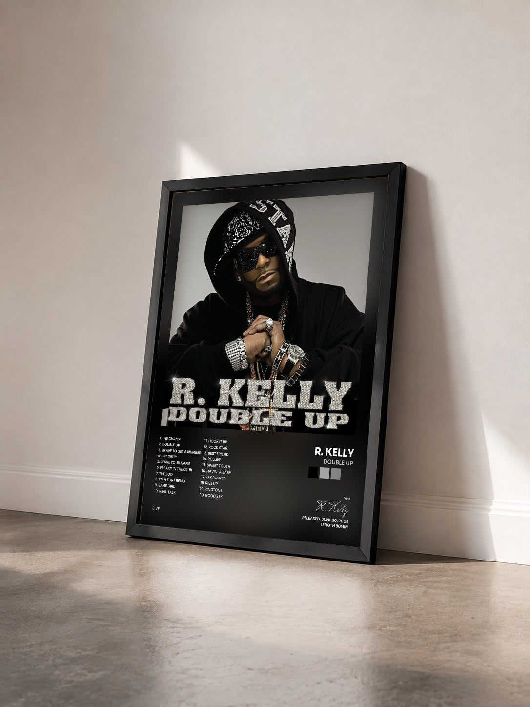 #noir Tableau de l'album Double Up de R. Kelly vu de trois quarts, cadre noir